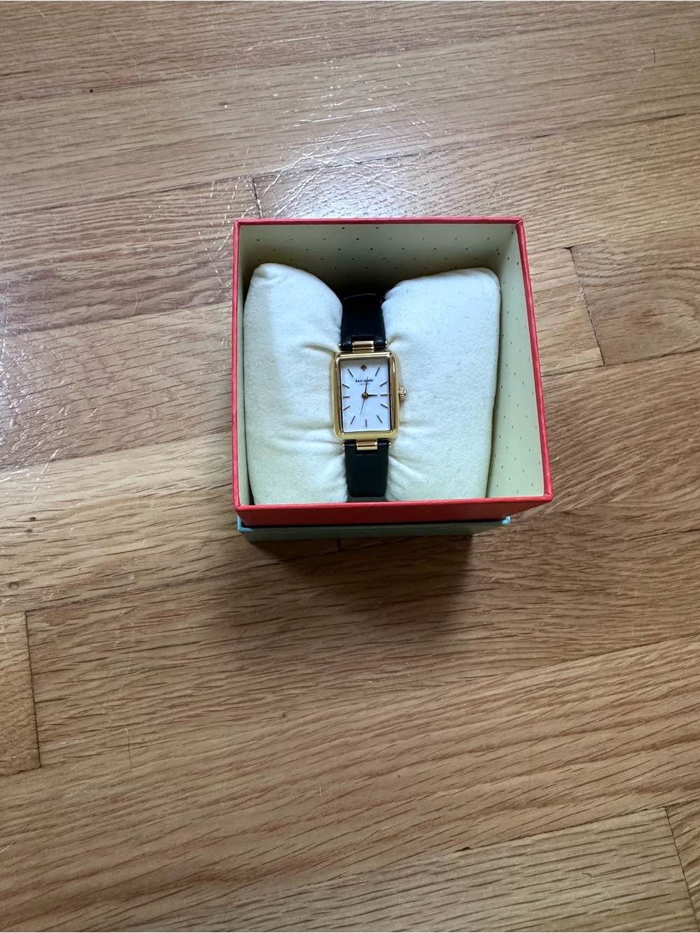 NWT Kate Spade New York Rectangular Black Leather Watch Gold Tone - Picture 2 of 3